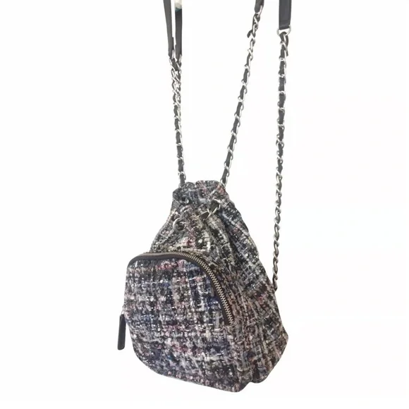 Zara | Bags | Zara Tweed Mini Backpack Chain Pleather Fall  display picture 2